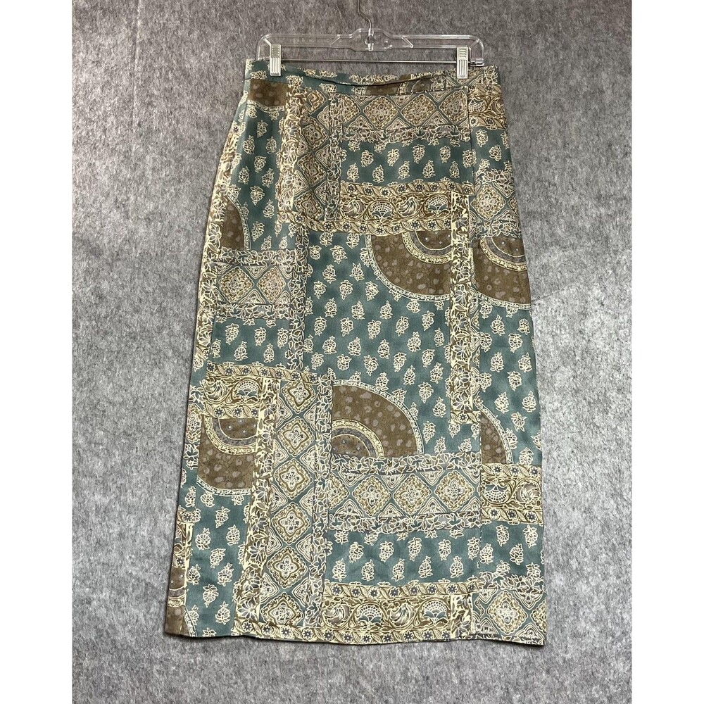 Talbots Skirt Womens Medium Green Paisley Straight Pencil Long Lined Rayon Wool*